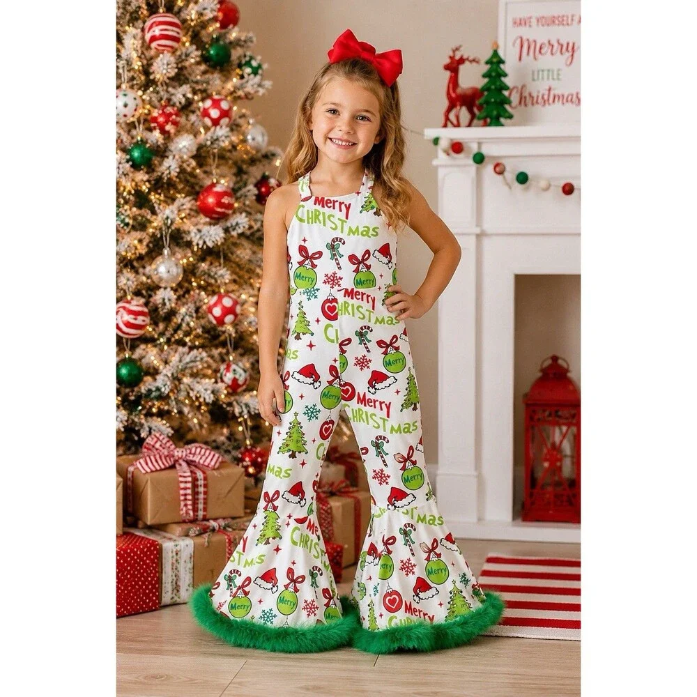 Los Angeles Boutique Party Grinch Cristmas Bell Bottom Jumpsuit Outfit Holiday 5